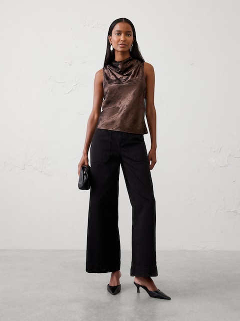 Lamé Cowl-Neck Top