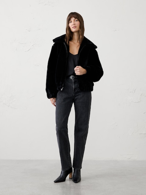 Faux Fur Bubble-Hem Jacket