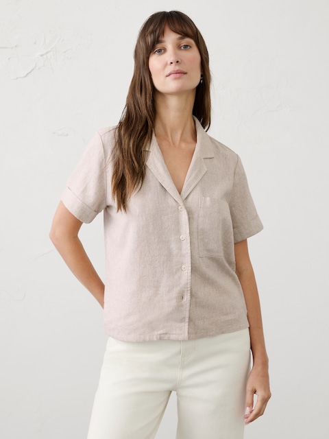 Linen-Blend Cropped Shirt