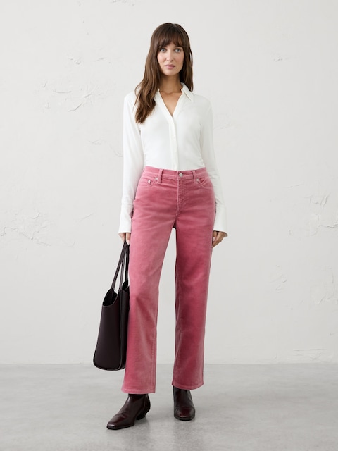 Straight-Fit Mid-Rise Velvet Pant