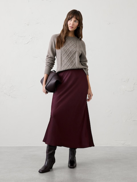 Satin Midi Slip Skirt