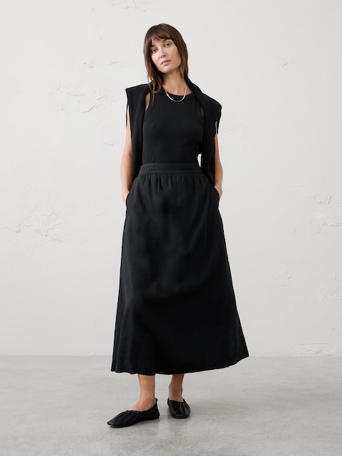 Linen-Blend Midi Skirt
