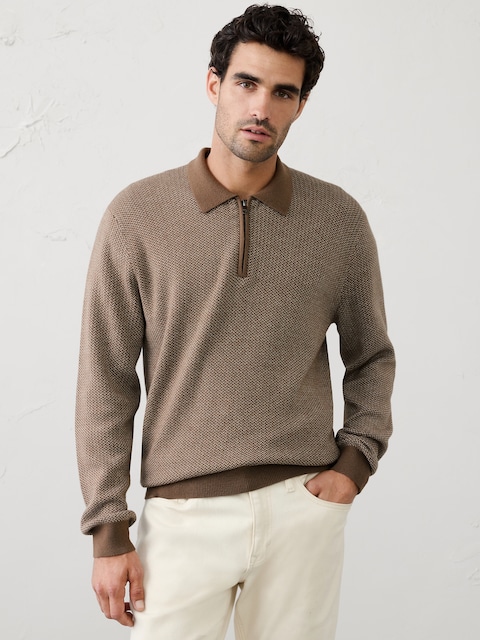 Birdseye Zipper Sweater Polo