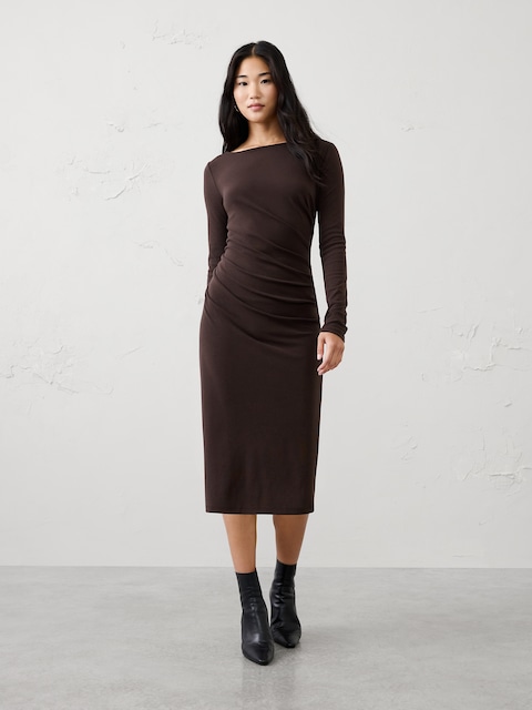 Cozy Rib Draped Midi Dress