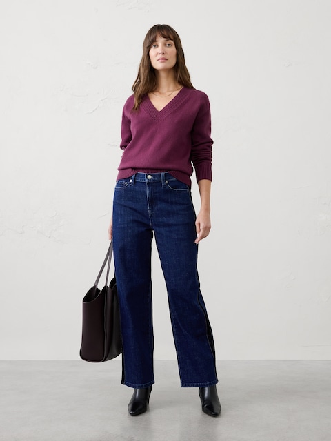 Straight-Fit High-Rise Velvet Side-Stripe Jean