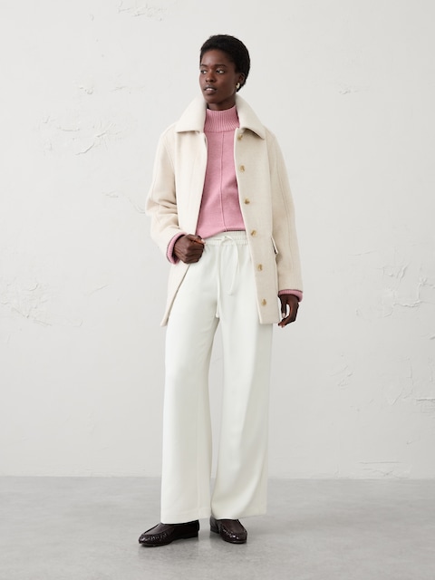 Wide-Leg Mid-Rise Pull-On Crepe Pant