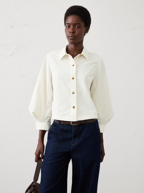 Corduroy Blouson-Sleeve Shirt