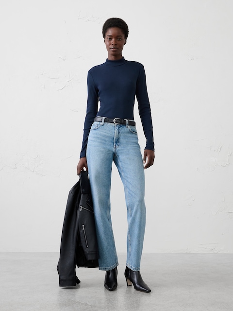 Ribbed Mock-Neck Top