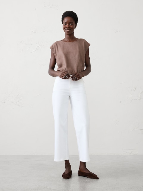 Linen-Blend Cropped Top