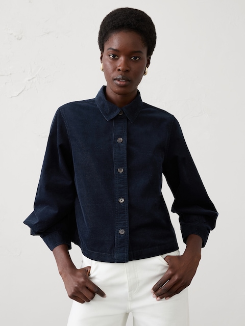 Corduroy Blouson-Sleeve Shirt
