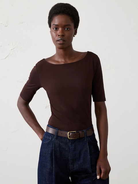 Soft Stretch Elbow-Sleeve Top
