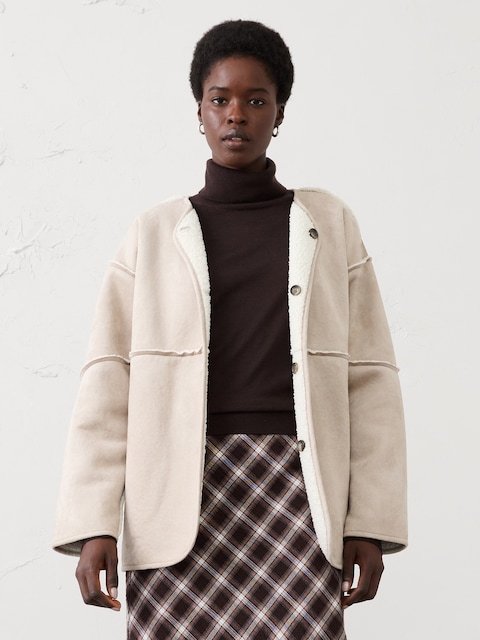 Reversible Vegan Suede Sherpa Jacket