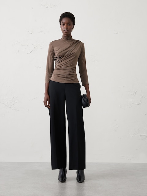 Jersey Draped-Turtleneck Top