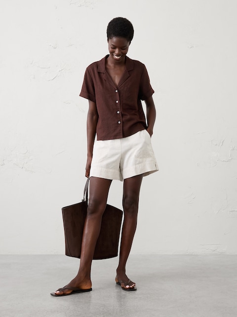 Linen-Blend Cropped Shirt