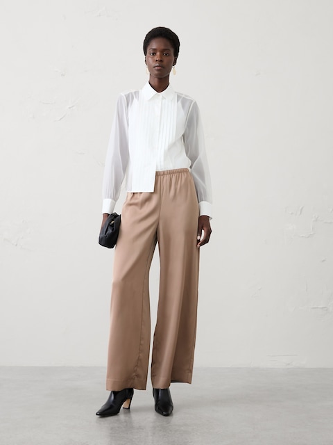 Wide-Leg High-Rise Pull-On Satin Pant