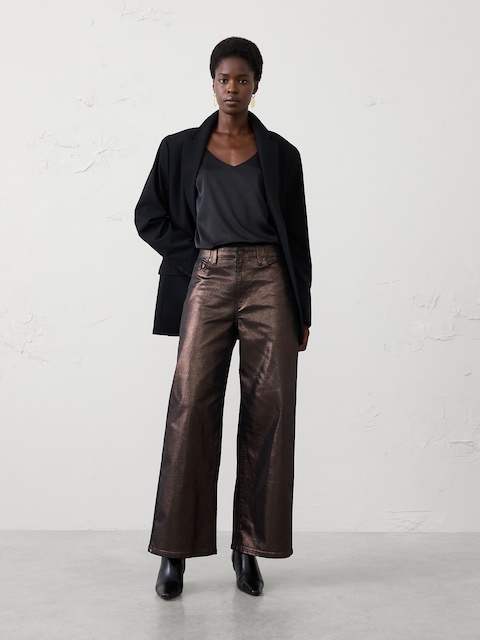 Wide-Leg High-Rise Metallic Pant