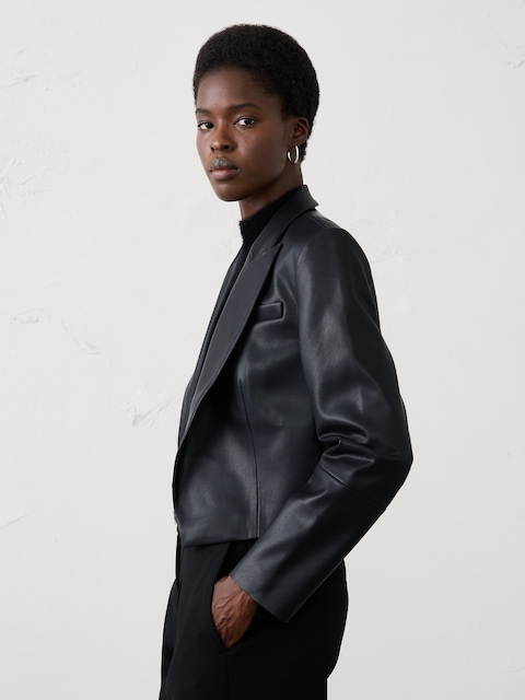Vegan Leather Cropped Blazer