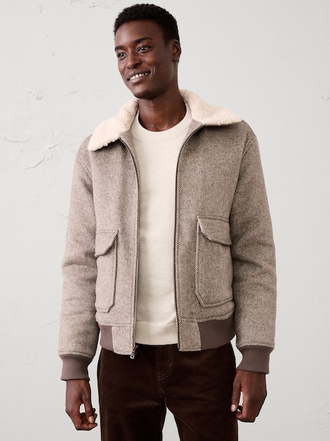 Wool-Blend Patterned Bomber