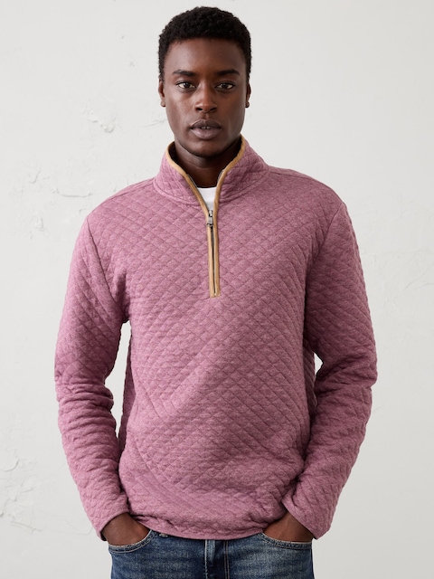 Diamond Quilted Quarter-Zip Pullover