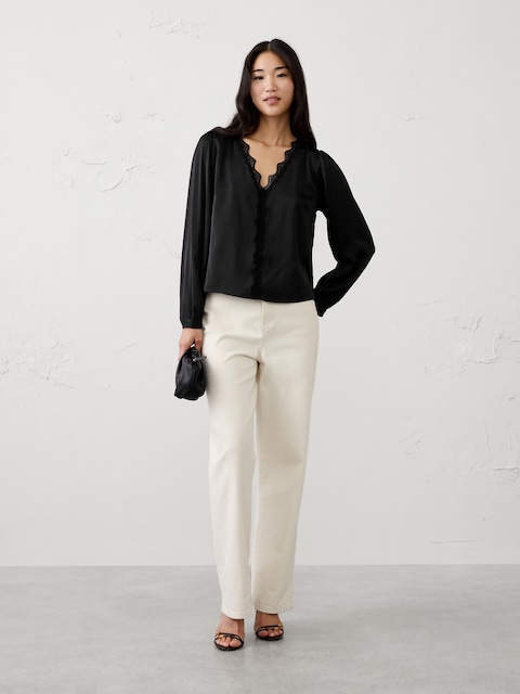 Romantic Lace-Placket Blouse