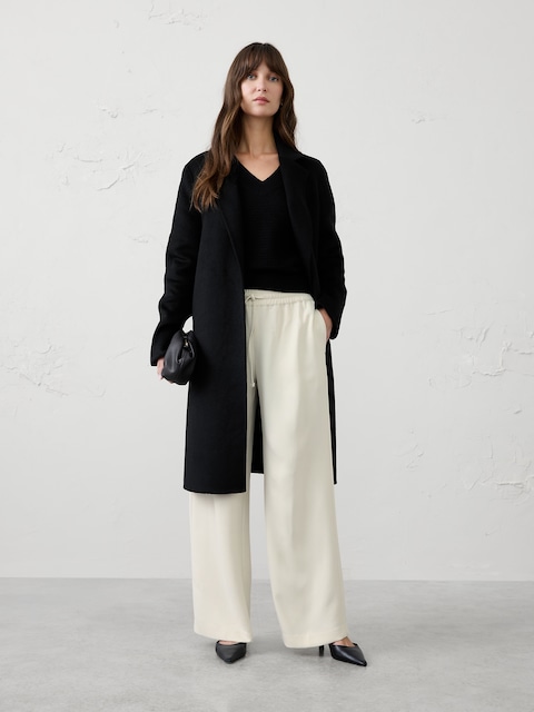 Wide-Leg Mid-Rise Pull-On Crepe Pant