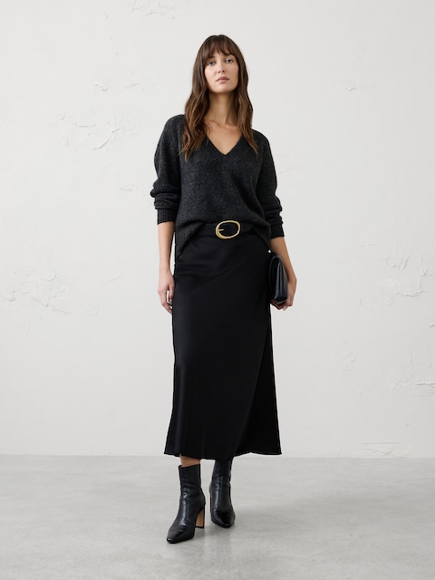 Satin Midi Slip Skirt