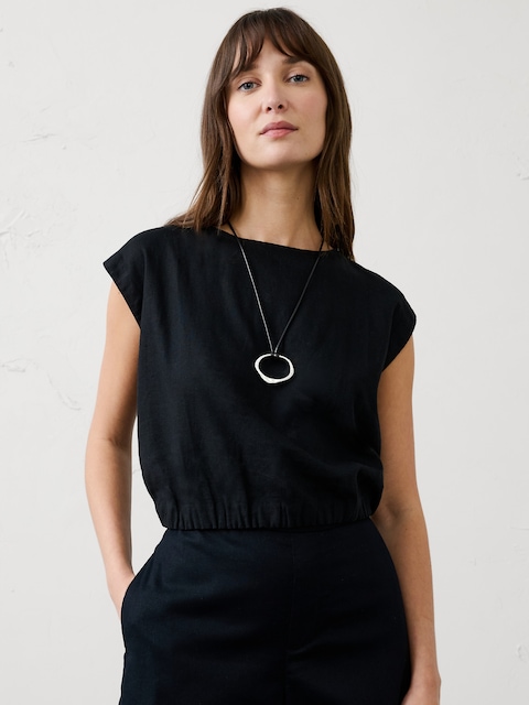 Linen-Blend Cropped Top