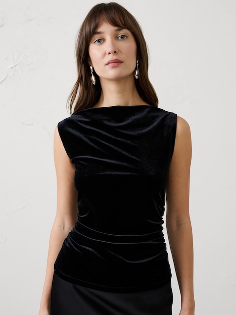 Velvet Side-Ruched Top